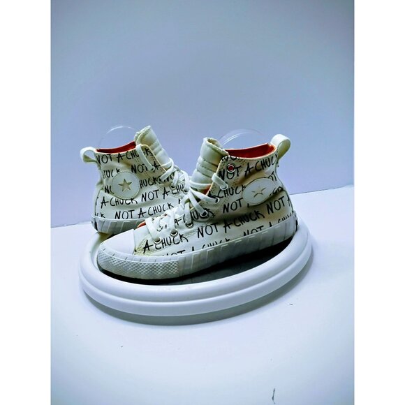 Converse "Not A Chuck" Youth High-Top Sneakers Size 3 White & Orange Text Design - Picture 3 of 8